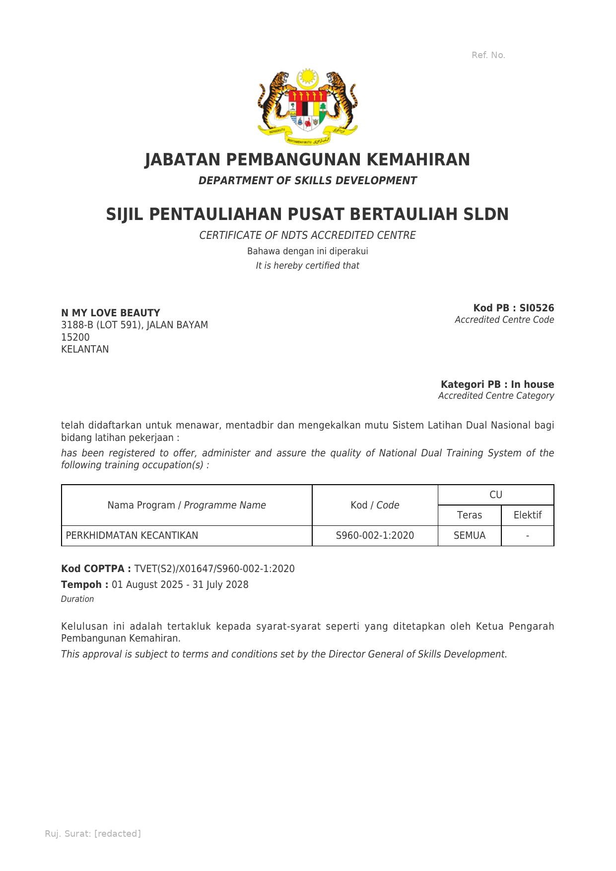 Sijil Pentauliahan — Perkhidmatan Kecantikan Tahap 1