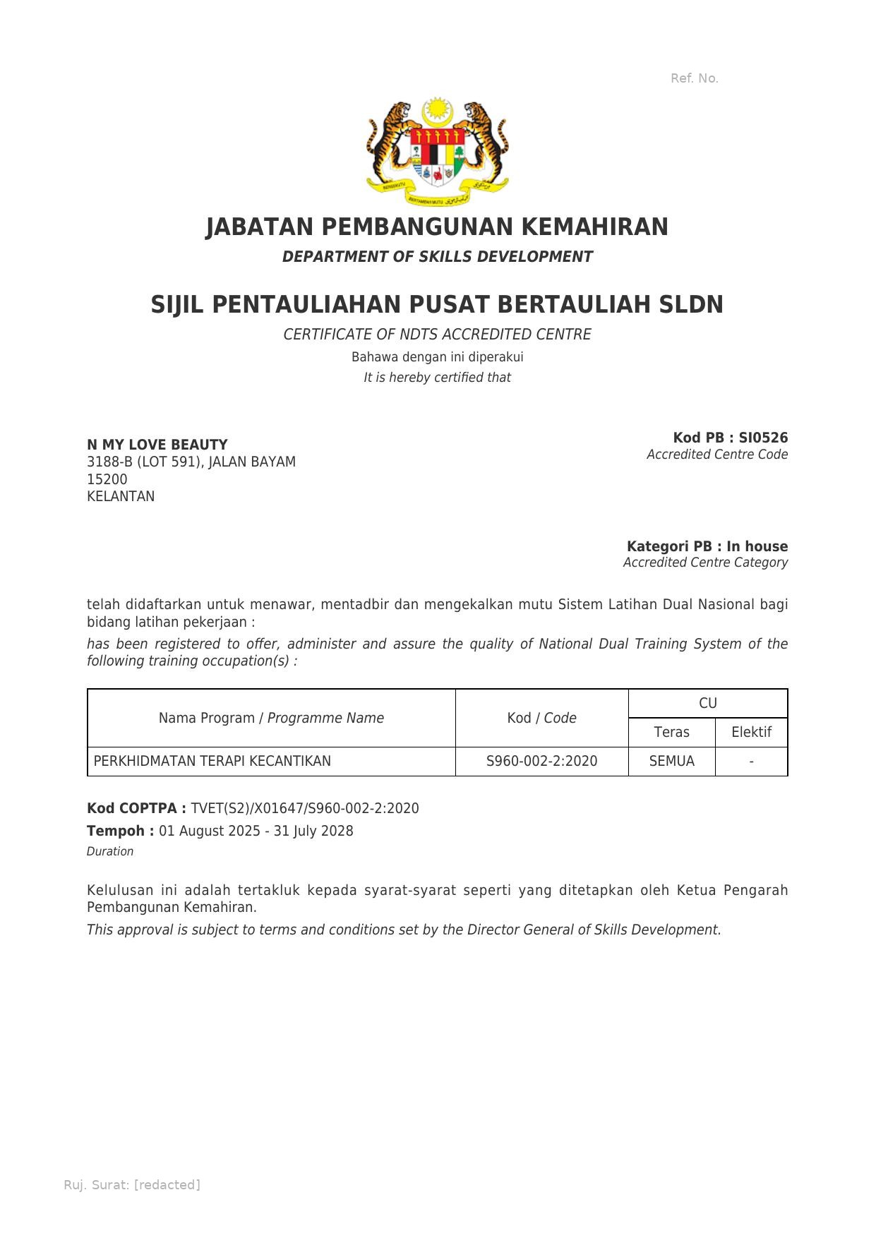 Sijil Pentauliahan — Perkhidmatan Terapi Kecantikan Tahap 2