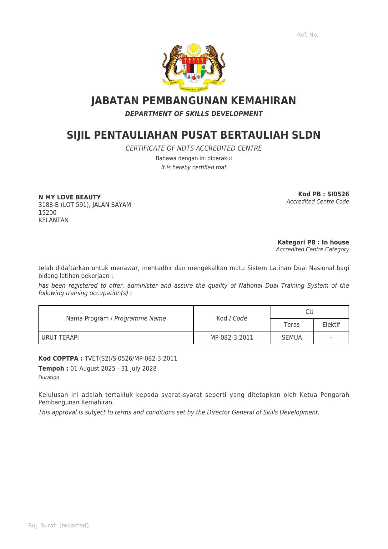 Sijil Pentauliahan — Urut Terapi Tahap 3